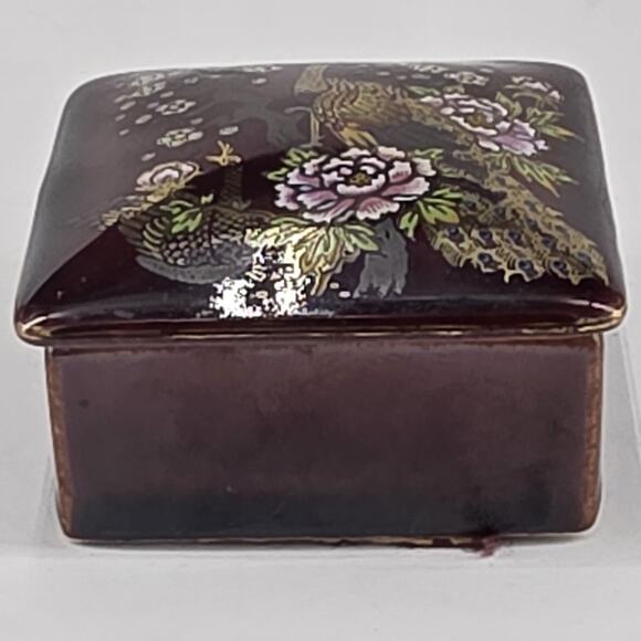 ASAHI trinket Ring Box Jewelry Ceramic Vintage Small 2.75 X 2.75 X 1.5 Peacock - Picture 2 of 12
